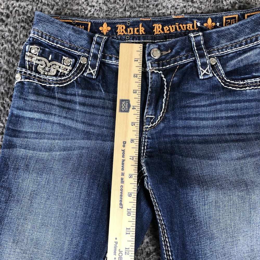 Rock Revival Easy Straight Jeans Womens 26 Blue Med Wash Stretch Rhinestone - Picture 5 of 16